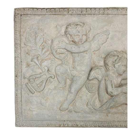 Antique French Neoclassical 3D Chalkware Plaster Relief Cherubim Wall Plaque - Picture 11 of 12